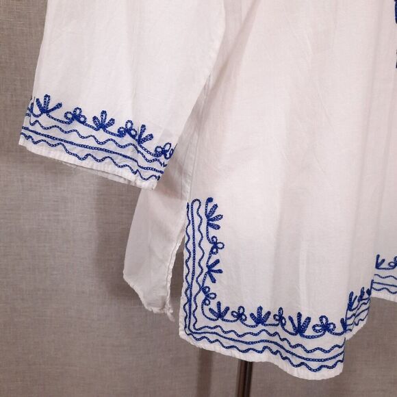 Sita Women's Floral Embroidered Tunic Size Small White 100% Cotton 3/4 Sleeve - Picture 6 of 13